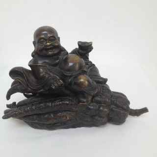 Antique Early 20th Century Chinese Buddha Statue Bronze With Qianlong Mark
