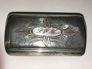 Antique Silver Snuff Box,  Engraved And Monogrammed,  British?