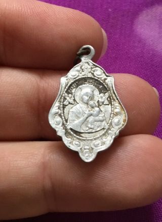Vintage Antique Silver 1900s French Virgin Mary Amulet Pendant Estate Find Vtg