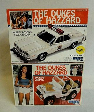 1980`s 1st Issue Mpc Dukes Of Hazzard Roscoe`s Police Car & Daisy`s Jeep Cj Kits