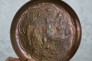 Antique 19th Century Arts And Crafts Repousse Copper European Castle Wall Plate