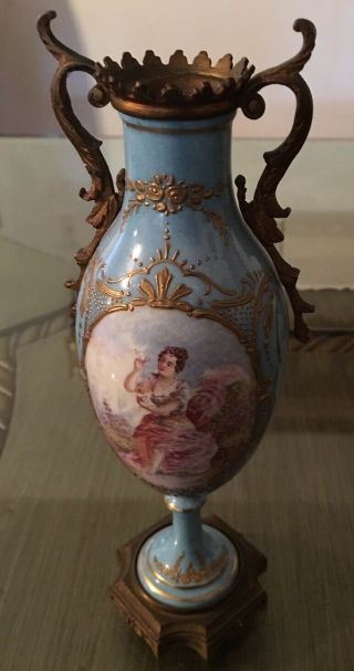 Antique Art Nouveau Hand Painted Urn,  France Signed 8”