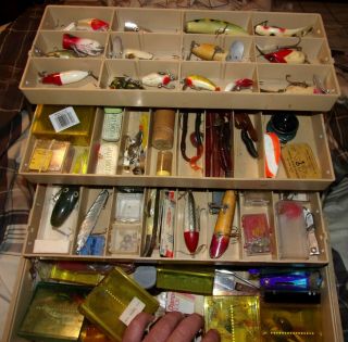 Old Fishing Lures And Tackle In Fishing Box
