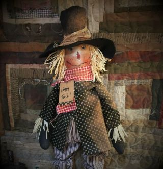 Primitive 22x6in Black Dressed Scarecrow Handmade Country Old Rusty Doll