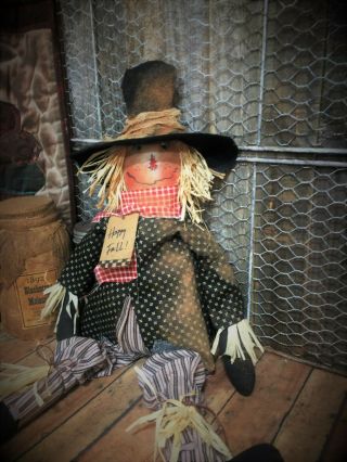 Primitive 22x6in BLACK DRESSED SCARECROW HANDMADE COUNTRY old rusty doll 2