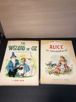 Vintage 1950s Books.  The Wizard Of Oz And Alice In Wonderland.