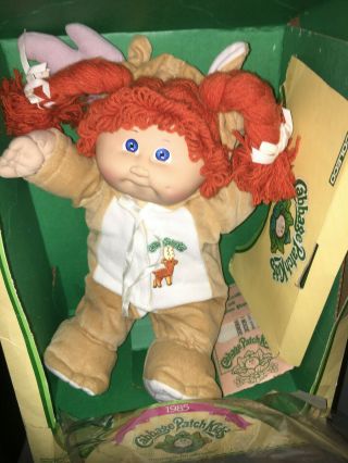 Vintage Cabbage Patch Doll 1985 Red Head Yarn Hair Braids Reindeer