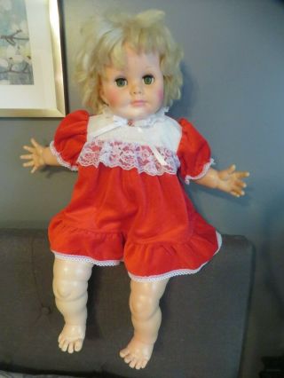 Vintage Eegee Large Baby Toddler Doll Blonde Hair Sleepy Eyes 27 "