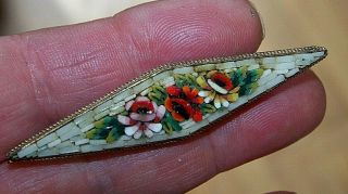 Antique Edwardian Venetian Italian Jewellery Micro Mosaic Diamond Bar Brooch