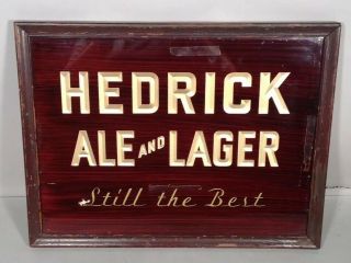 Antique Reverse Glass Beer Sign Hendrick Ale & Lager Albany York Brewing Co