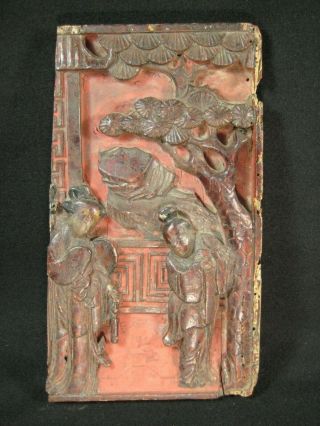 Antique Chinese 150 Yr Old Hand Carved Wooden Carving Man & Woman Courting