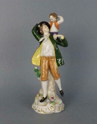 Antique Porcelain Pare Large Figurine Of Young Man With Baby By Sitzendorf