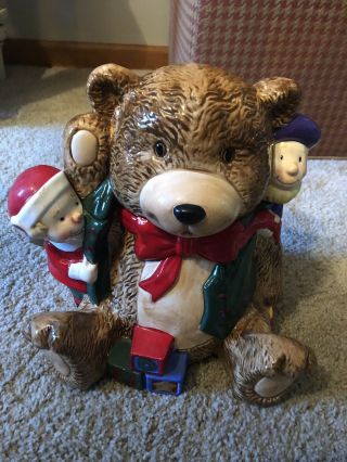 Teddy Bear Adorable Christmas Santa Ceramic Cookie Jar Signature Colle Antique