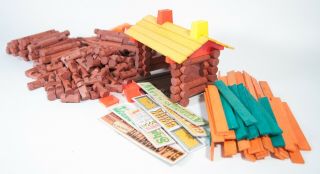 Vintage Lincoln Logs Set Wooden Classic Toy Cardboard Signs