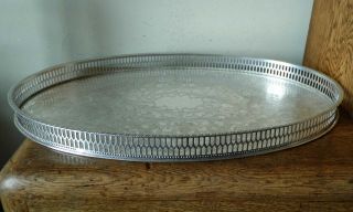Lovely Vintage 1930 - 50s Chased Sheffield Silver Plated Oval Pierced Gallery Tray