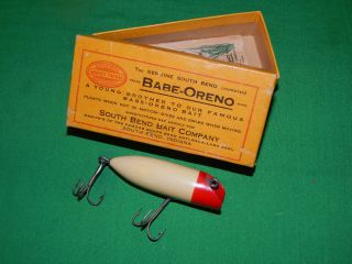 crisp pre - 1920 South Bend Babe Oreno w/scarce intro box & paper Bass - Oreno 2