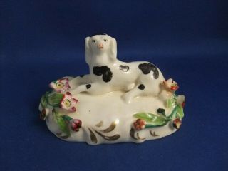 Antique 19thc Staffordshire Porcelain Figure Of A King Charles Spaniel C1835