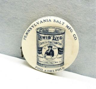 Lewis Lye Tape Measure Celluloid Vintage Pennsylvania Salt Mfg Philadelphia
