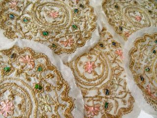 A Fabulous Set Of Antique Gold Thread Silk Floss & Iridescent Scarab C.  1900