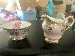 Antique Paragon Pink And Gold Rose Pattern Sugar Bowl And Cream Pitcher