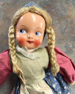 Antique Vintage Composition Celluloid Face Soft Body14” Baby Rag Doll Mohair