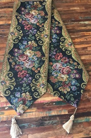 Antique Vtg Table Runner French Brocade Tapestry Floral 69” X 11 5/8”