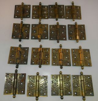 16 Antique Eastlake Cabinet Door Hinge Cast Iron W/brass Plating