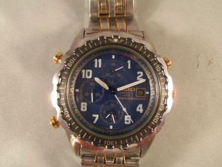 Vintage Seiko Sports 200 Chronograph Quartz Stainless Steel Wristwatch