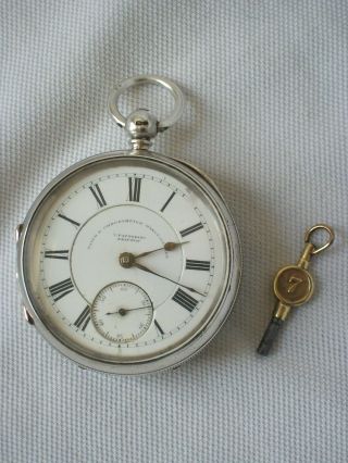 A Gents Antique Sterling Silver Open Face Pocket Watch By Thomas Fattorini & Key