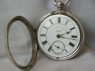 A GENTS ANTIQUE STERLING SILVER OPEN FACE POCKET WATCH By THOMAS FATTORINI & KEY 2