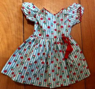 Vtg 30s 40s Red Cherry Fabric Cotton Dress Shirley Temple Era 4 Composition Doll