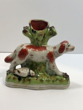 Antique Staffordshire Dog Spill Vase Retriever W/ Peasant Figurine 19th C