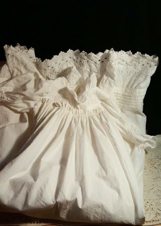 Gorgeous Antique White wear/ Baby Gown for Bisque Dolls - Cotton,  Eyelet Trim - Mus 4