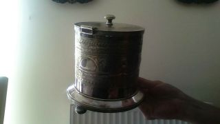 Antique Silver Plated Biscuit Barrel With Hinged Lid.