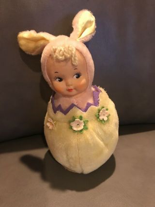 Vintage Easter Bunny Girl In Egg Bunny Kuddles Knickerbocker With Tag And Chime