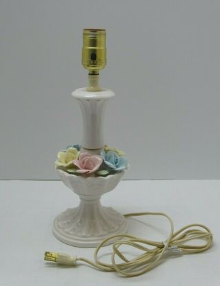 Vintage Capodimonte Style Porcelain Lamp Applied Roses Flowers Pink Floral Japan