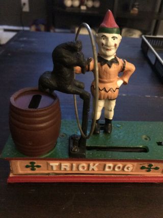 ANTIQUE Cast Iron Trick Dog Mechanical Bank Coin.  GREAT 3