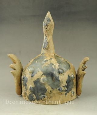 chinese Old Jade Carving Dynasty Palace General Warrior Helmet Hat Cap j02 4