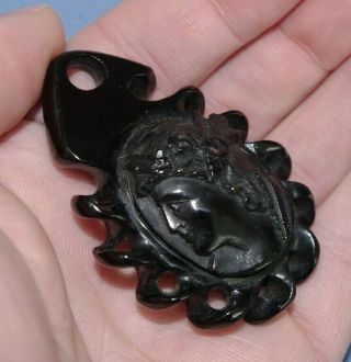 Fine Large Antique Victorian Whitby Jet Carved High Relief Cameo Pendant