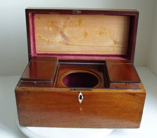 Antique Mahogany Two Compartments Tea Caddy With Key