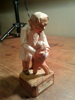 Vintage German Wood Carving Of Doctor With Injured Child Kinderarzl Neat Item