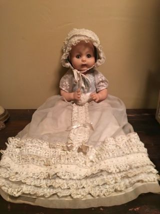 Antique Vintage Baby Doll In Long Christening Gown Open/ Close Eyes