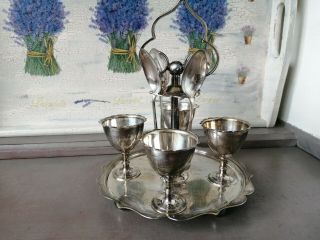 Antique Victorian Edwardian Silver Epns Four Piece Egg Cruet Set,  Cups,  Spoons,  Old