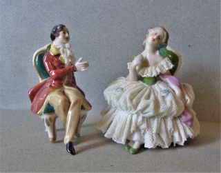 A Group of 5 VOLKSTEDT (Germany) Small Dresden Lace Figurines 2