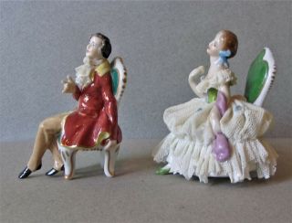 A Group of 5 VOLKSTEDT (Germany) Small Dresden Lace Figurines 3