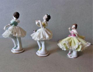 A Group of 5 VOLKSTEDT (Germany) Small Dresden Lace Figurines 7