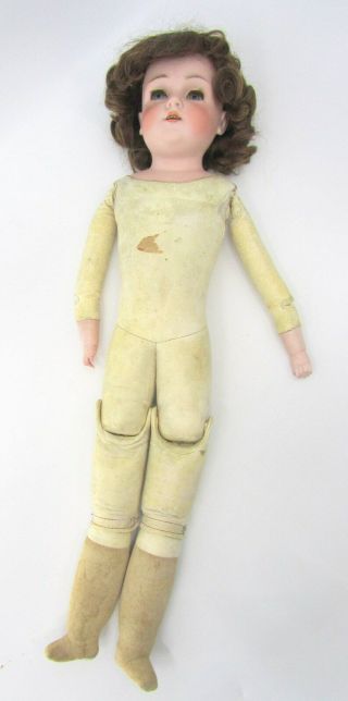 Antique German Bisque Dep 15/12 Head And Jointed Leather & Sawdust Body Doll