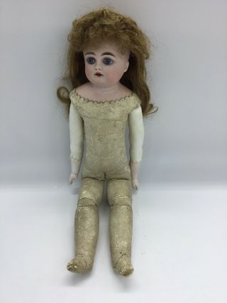 Antique German Bisque Head Leather Body Doll 12 1/2 "
