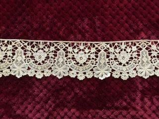 Stunning Antique Handmade Bobbin And Needle Work Lace Edging 41 " By 3 "