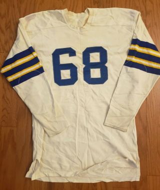 Vtg Blue Yellow Powers Football Jersey Size 44 Vintage Sewn Numbers Ringer